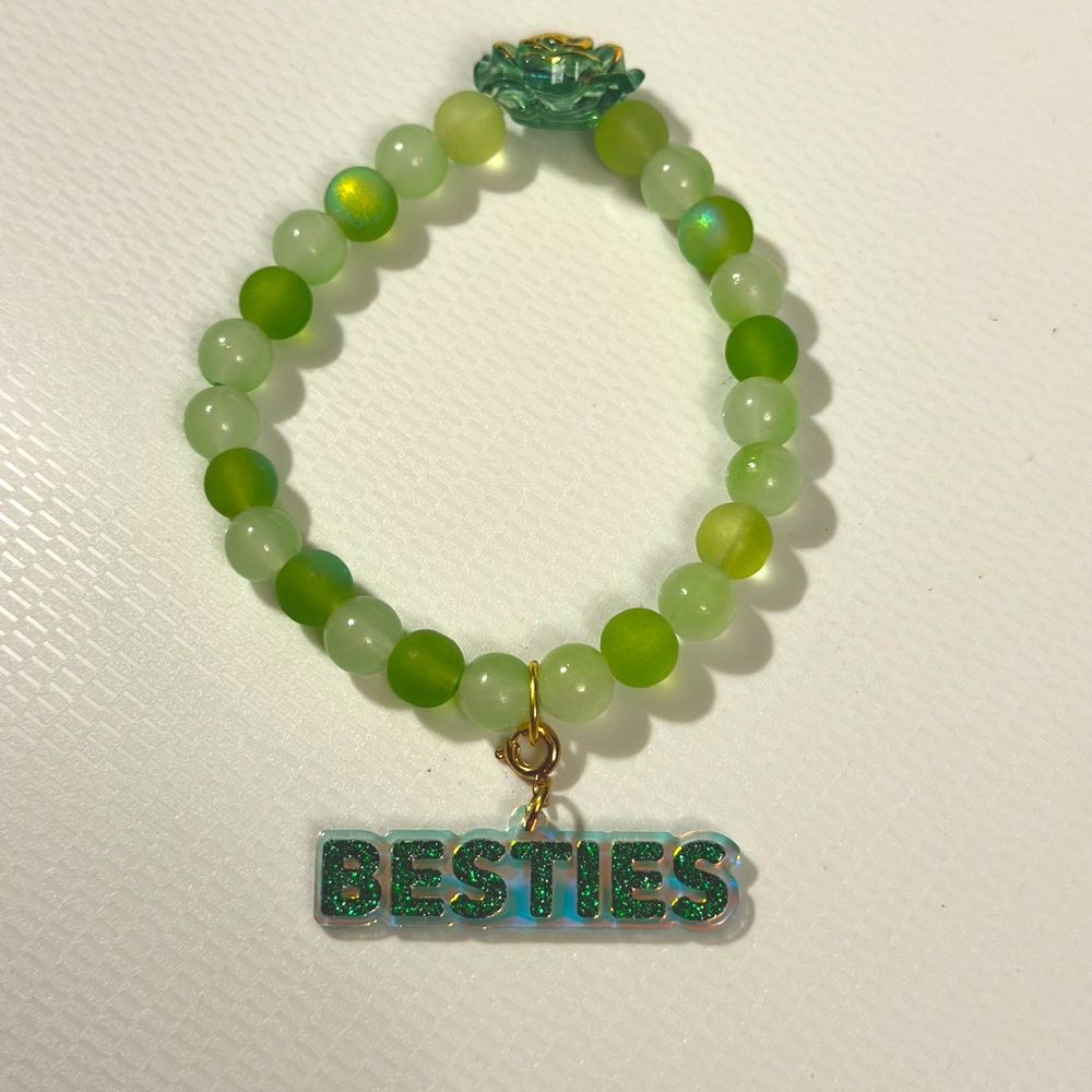Green flower,Besties charm bracelet